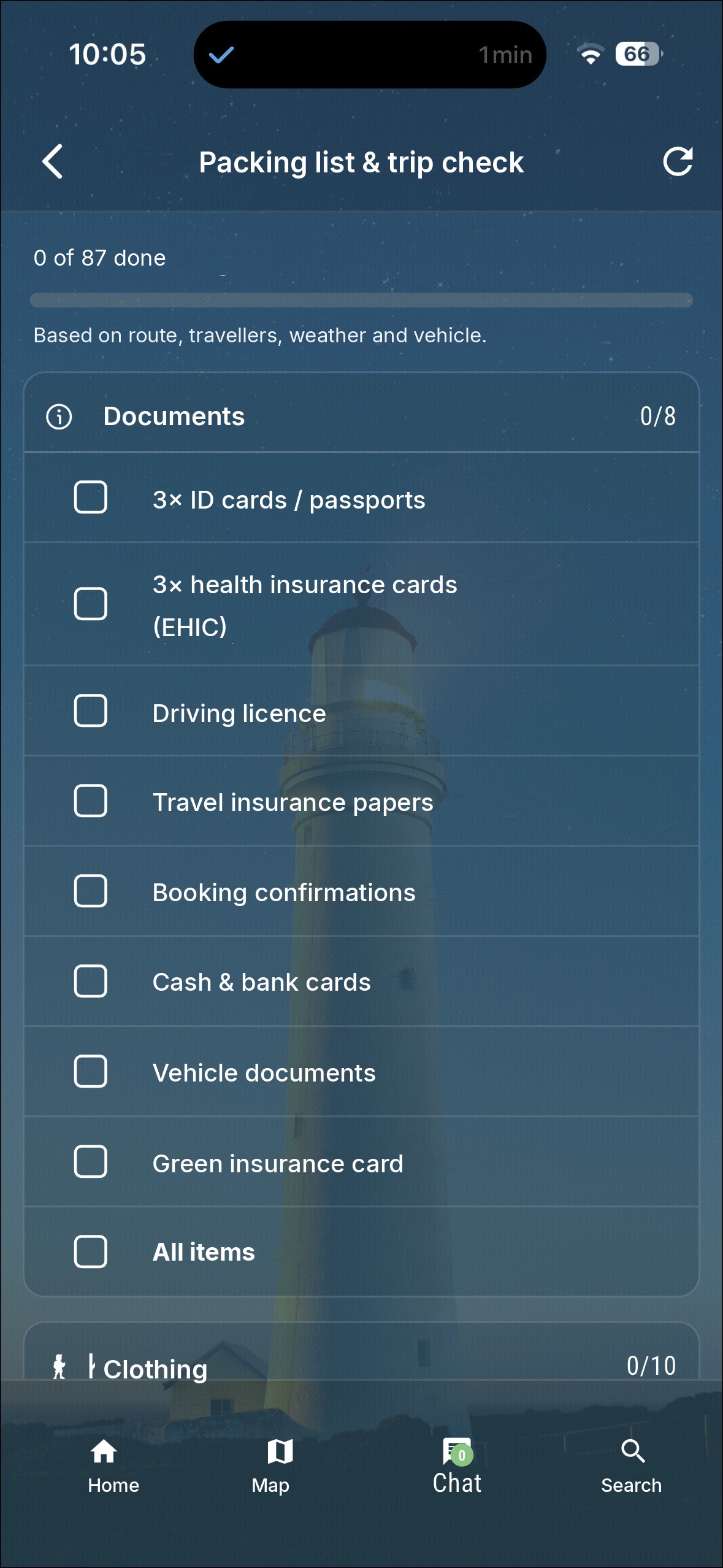 Packing list & trip check