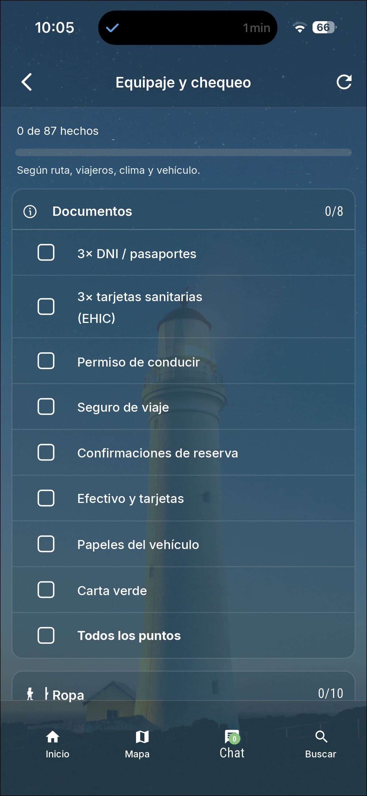 Equipaje y chequeo