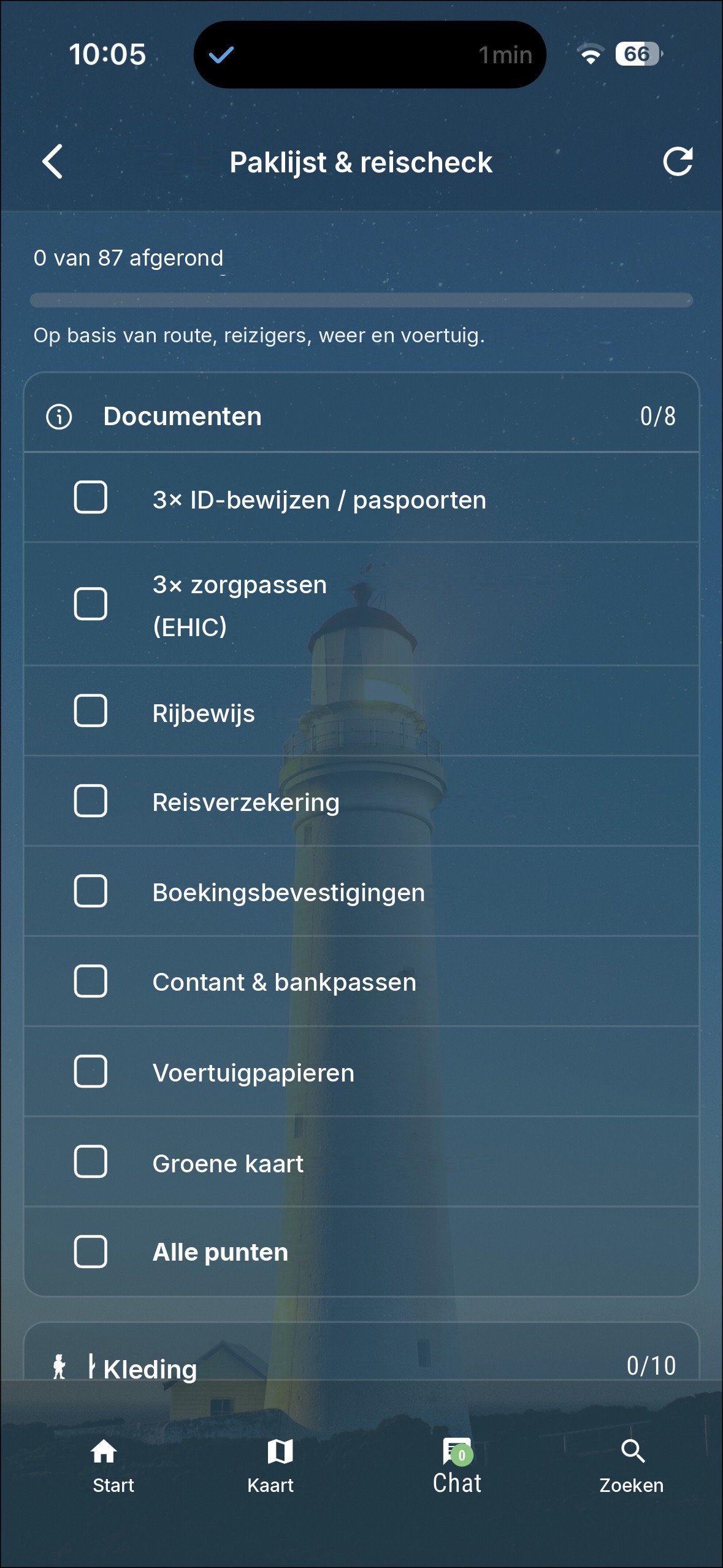 Paklijst & reischeck